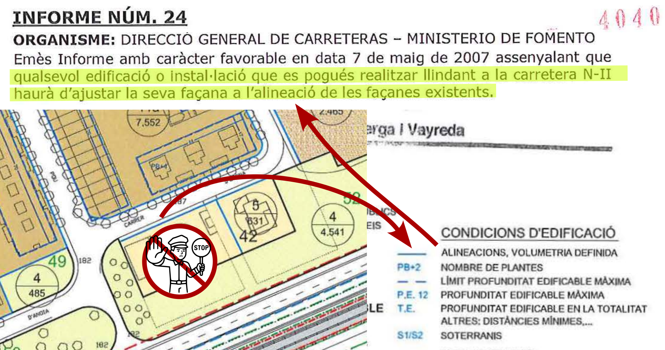 Plànol del POUM amb l'alineació de façanes existents que marca fins on es pot edificar