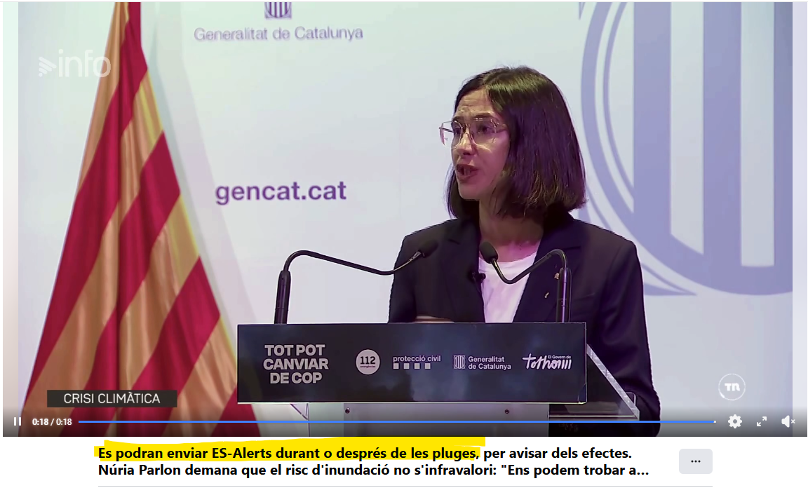 La consellera Parlon explica que es podran enviar ES-Alerts durant o després de les pluges i demana que el risc d'inundació no s'infravalori